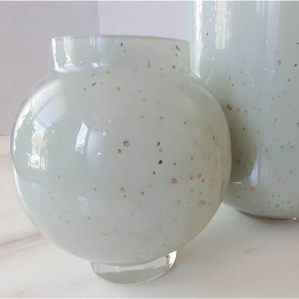 WEST ELM Mari Gold Speckled Celadon Glass Vases - Picture 3 of 7